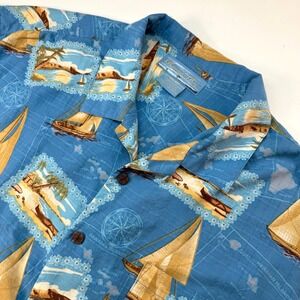Bermuda Bay Silk Shirt XXL Sailing Boats Blue Nautical Hawaiian Aloha‎